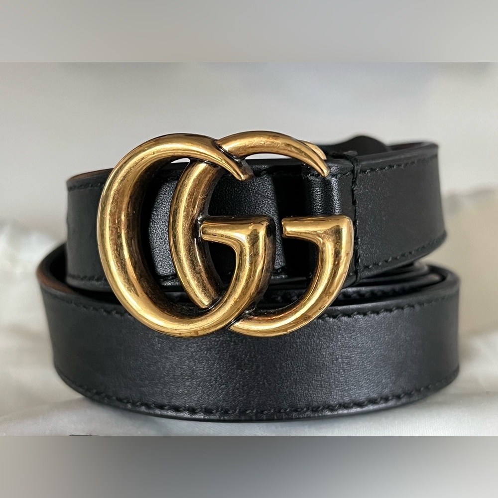 Gucci Slim Black Leather Belt Double G Buckle